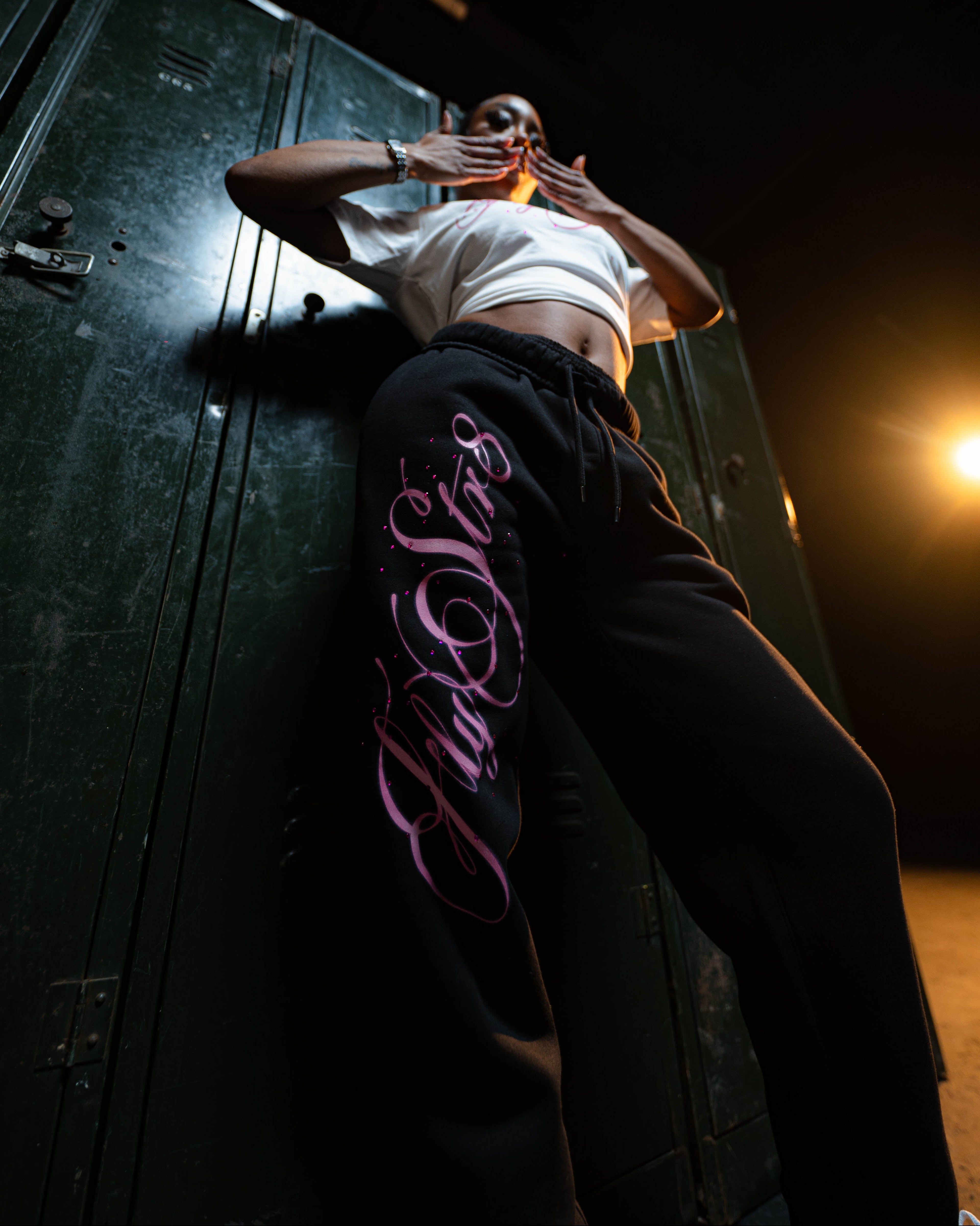 'Sega' Spray Script Black Cuffed Joggers