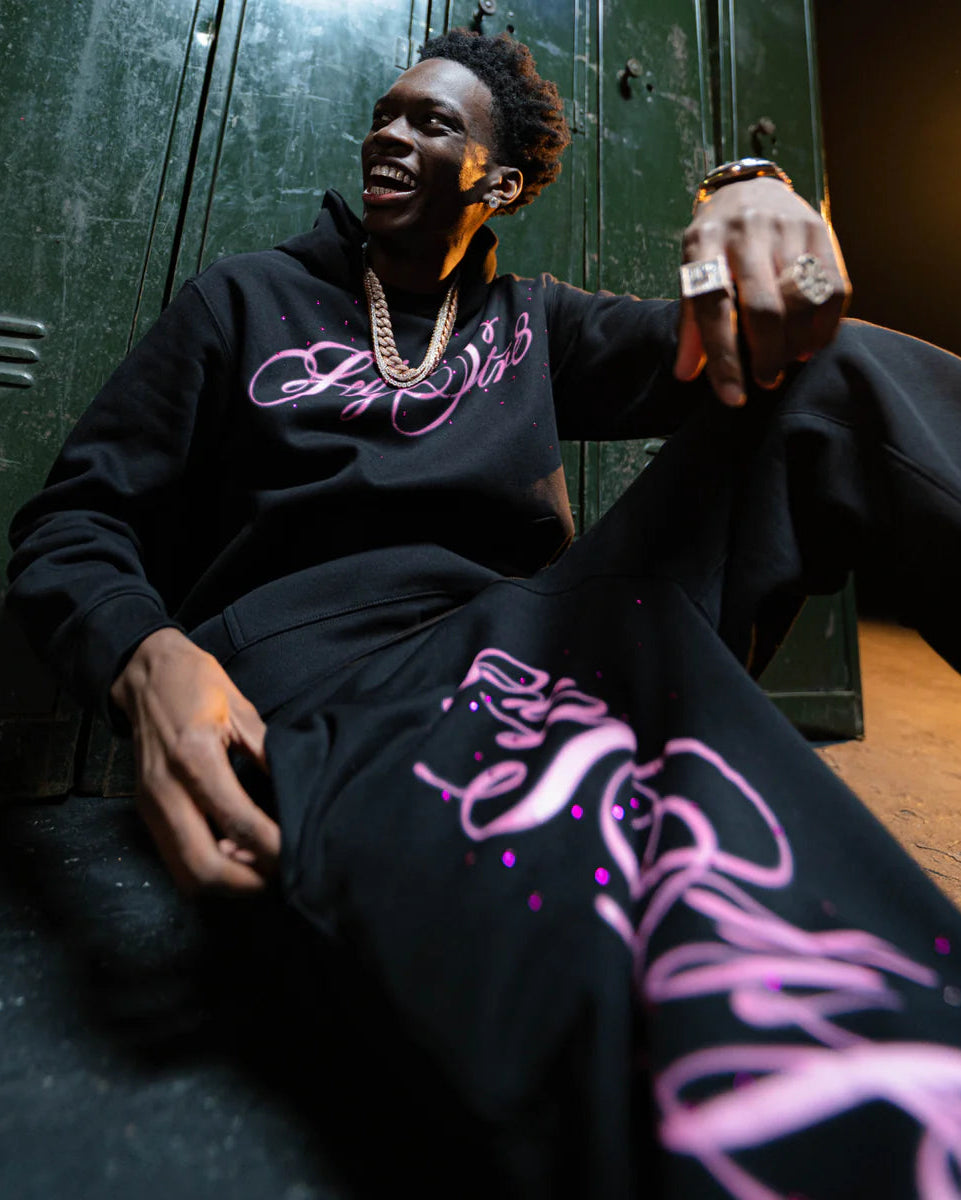 'Sega' Spray Script Black Cuffed Joggers